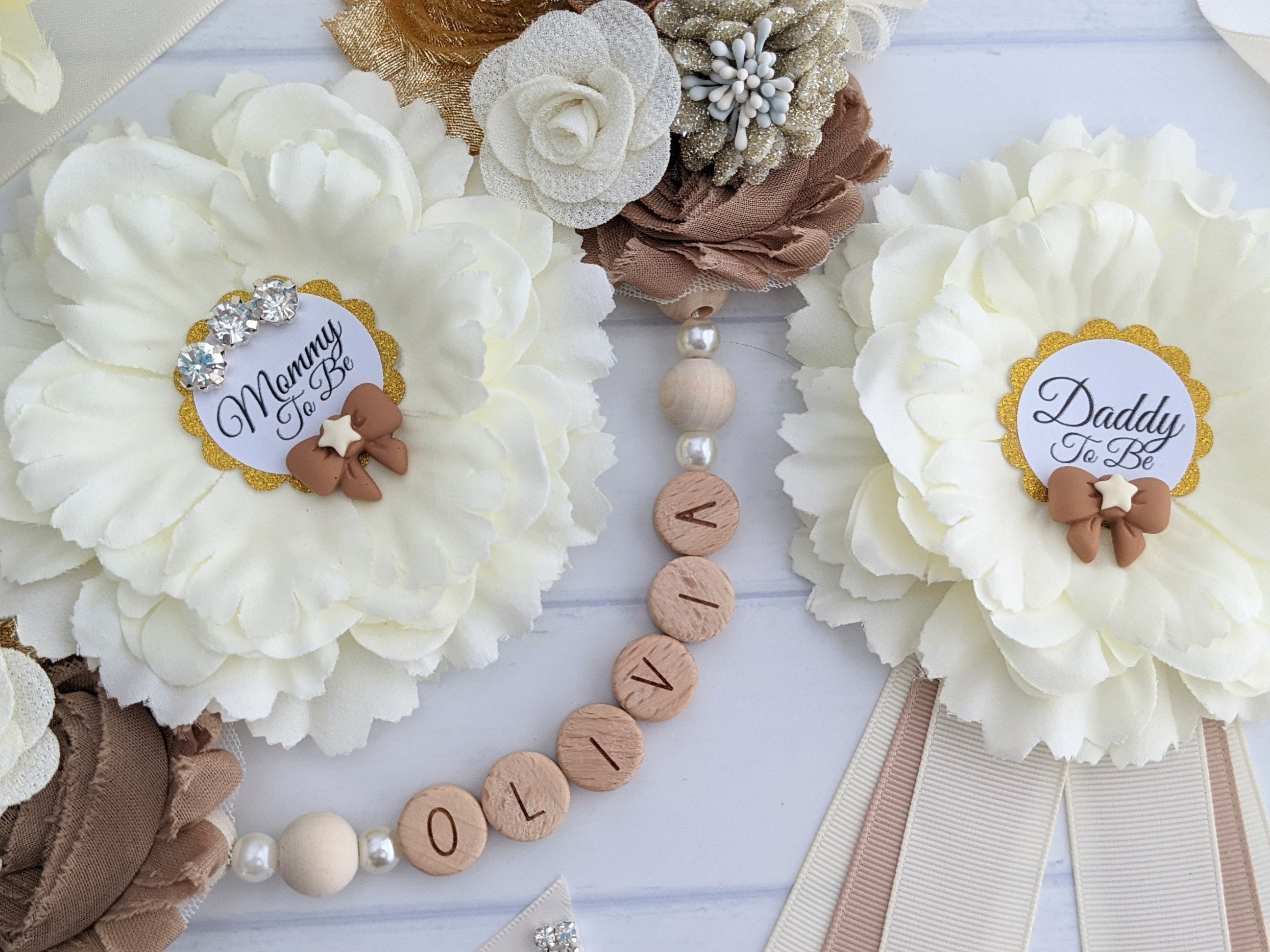 Boho Baby Shower Sash, Mommy To Be Sash, Ivory And Gold Maternity Sash, Bohemian Pregnant Mommy Sash, Baby Bump Sash Belt, Gender Reveal