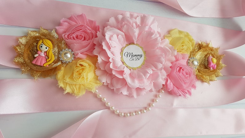 Mom To Be Sash and Daddy To Be Corsage Matching Set Mommy To Be Pink Sash Baby Belly Pink and Gold Sash Princess Baby Girl Shower Sash