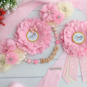 Fascia rosa per baby shower, fascia per la pancia della futura mamma, fascia rosa e avorio per la futura mamma, regalo ricordo personalizzato per la futura mamma, fascia per la futura mamma