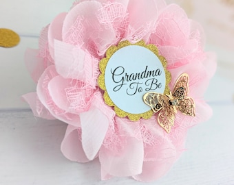 Grandma To Be Button For Baby Girl Shower, Grandmother To Be Pin, Pink Granny Ribbon, Gender Reveal Pin, Pink Baby Reveal Ribbon, Keepsake