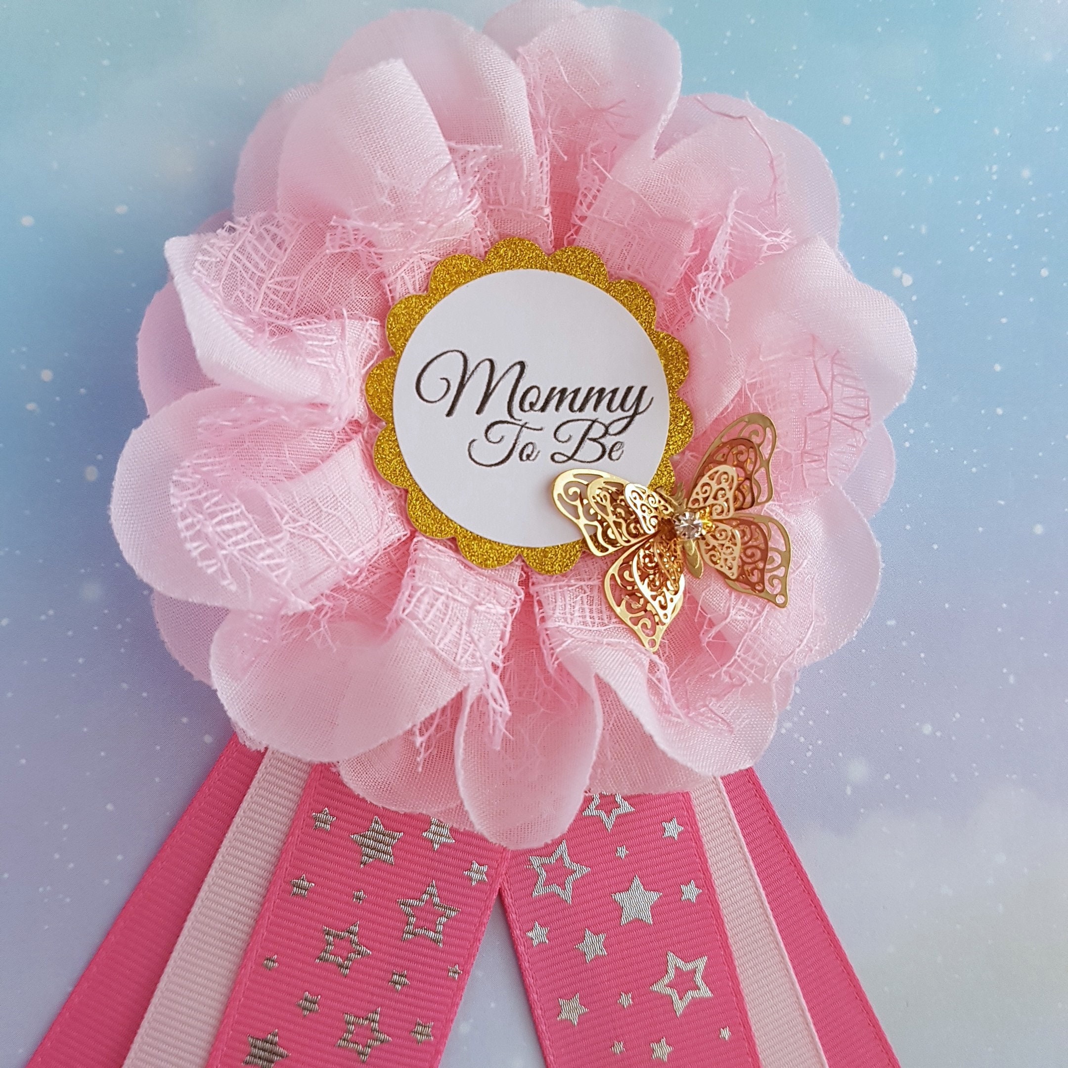 Pink and Brown Polka Dots Mommy to Be Pin Baby Shower Ribbon Pin