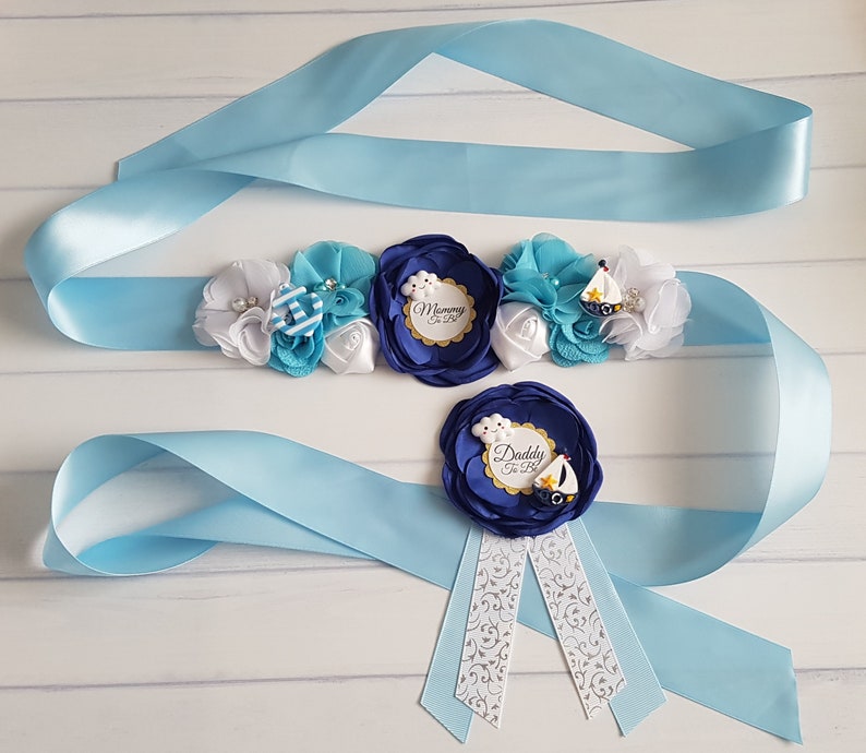 Nautical Theme Baby Shower Flower Sash Belt for Mom To Be with Etsy