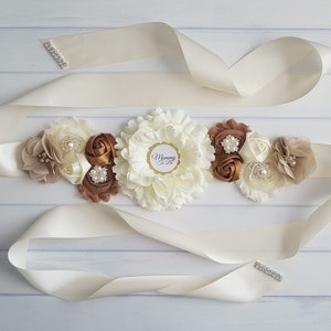 Rustic Ivory Pregnancy Sash for Mom to be