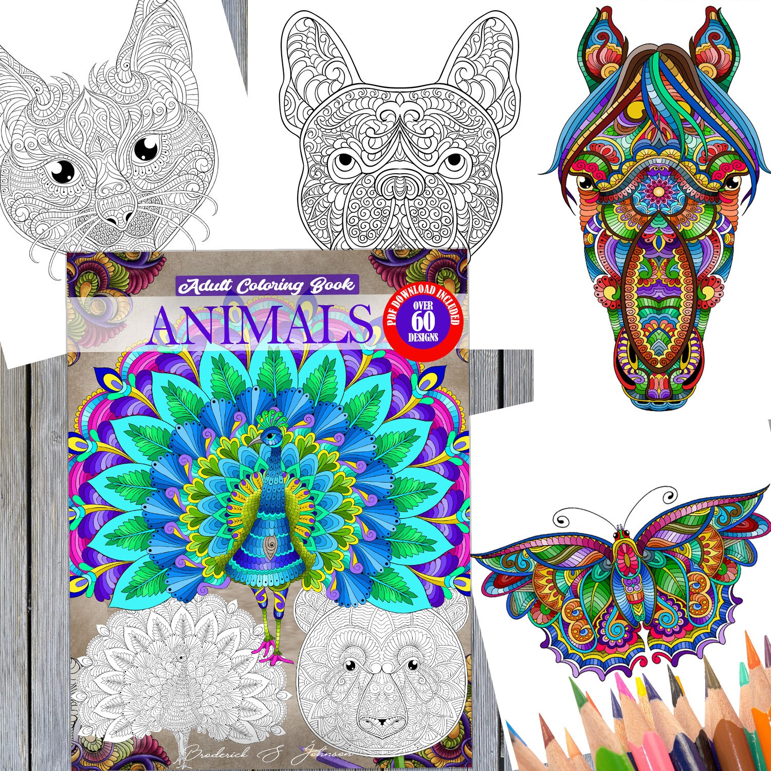 Download Adult Coloring Book Printable Coloring Book Animals Etsy