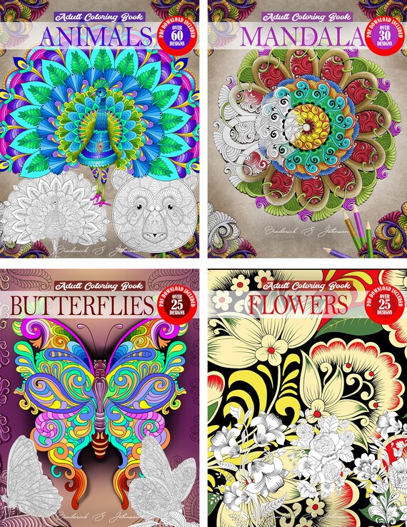 Download Coloring Book Pdf 4 Books In 1 Over 100 Premium Animals Etsy