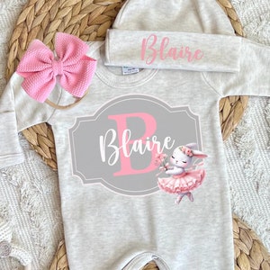Personalized baby girl romper with footies, custom newborn girl coming home outfit set, custom name outfit for baby girl, baby shower gift
