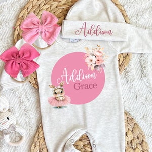 Newborn girl baby outfit, Personalized baby coming home outfit, baby romper hat set, baby hospital outfit, custom name, baby shower gift