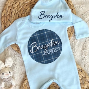 Personalized baby boy coming home outfit, baby romper hat set, newborn baby hospital outfit for boy, custom name outfit, baby shower gift
