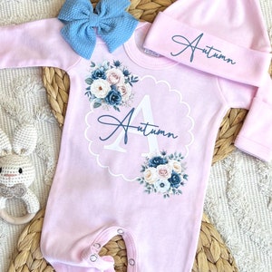 Personalized baby girl coming home outfit, baby outfit set, newborn outfit for girl, footie sleeper, custom name outfit, baby shower gift