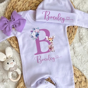 Personalized baby girl coming home outfit, baby romper hat set, newborn outfit for girl, bodysuit, custom name outfit, baby shower gift