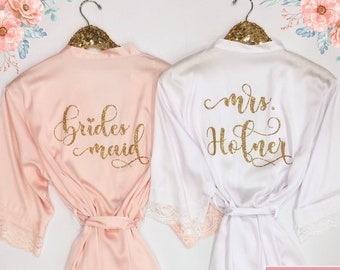 Bride Robe, Bride Gift, Bridesmaid Robes, Wedding Day Robe, Bridal Party, Bride Robe, Getting Ready Robes, Wedding Gift, LACE Trim Robes