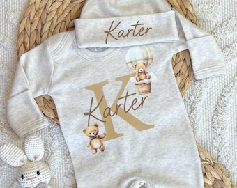 Baby boy or girl coming home outfit, baby romper hat set, personalized hospital outfit, custom name, baby shower, sleeper, gender neutral