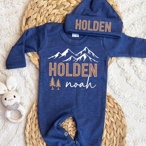 Personalized baby boy outfit, coming home outfit, gift for baby boy, newborn hospital outfit, custom name hat set, boy baby shower gift
