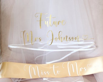 Bachelorette Veil, Bride Veil, Custom Veil, Future Mrs Veil, Personalized Veil, Custom Veil and Sash, Bride to Be Veil, Bridal Shower Veil