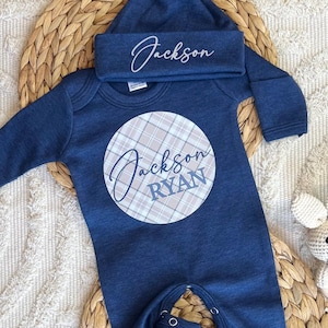 Personalized baby boy coming home outfit, baby romper hat set, newborn baby hospital outfit for boy, custom name outfit, baby shower gift