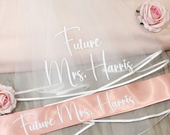 Bride Veil, Bachelorette Veil, Future Mrs Veil, Personalized Veil, Sash, Custom Veil and Sash, Bride to Be Veil, Bridal Shower Veil