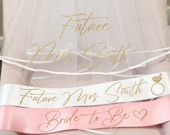 Bride Veil, Bachelorette Veil, Future Mrs Veil, Personalized Veil, Sash, Veil and Sash, Bride to Be Veil, Bachelorette, Bridal Shower Veil