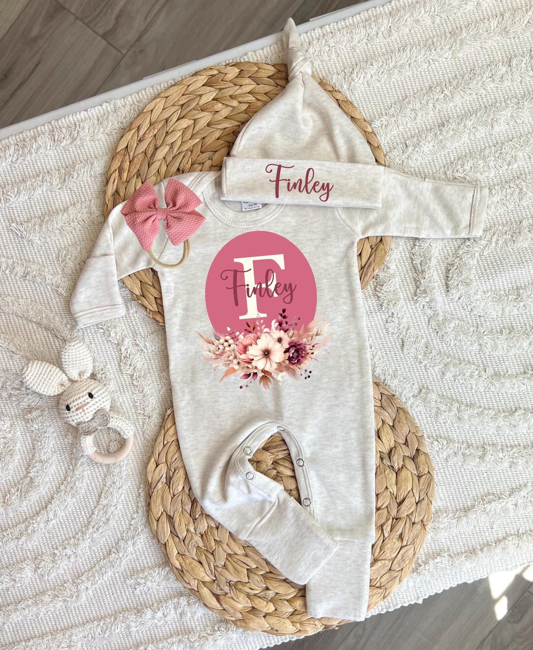 Newborn Girl Outfit, Baby Girl Hospital Outfit, Personalized Sleeper ...