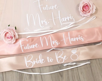 Bachelorette Veil, Bride Veil, Custom Veil, Future Mrs Veil, Personalized Veil, Custom Veil and Sash, Bride to Be Veil, Bridal Shower Veil