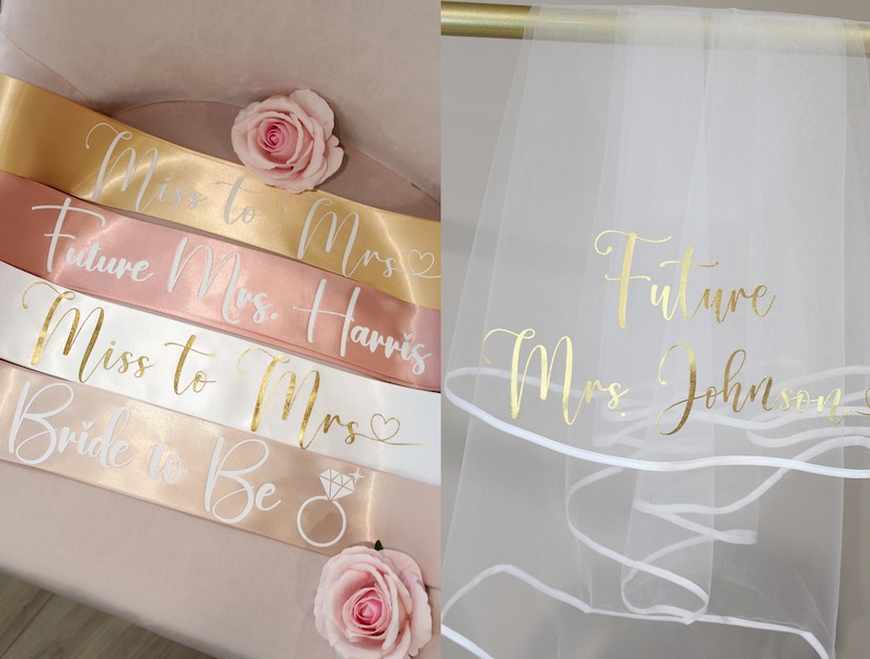 Bachelorette Veil, Bride Veil, Custom Veil, Future Mrs Veil, Personalized Veil, Custom Veil and Sash, Bride to Be Veil, Bridal Shower Veil image 1