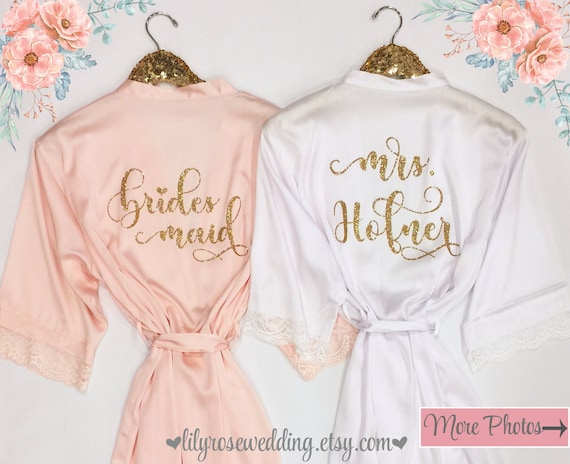 Bride Robe, Bride Gift, Bridesmaid Robes, Wedding Day Robe, Bridal Party, Bride Robe, Getting Ready Robes, Wedding Gift, LACE Trim Robes