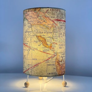 Vintage Map Nightstands LUMINAIRES, Lampe de table, Tissu en coton, 27x 15cm, Fabriqué à la main, Taille de la table de chevet