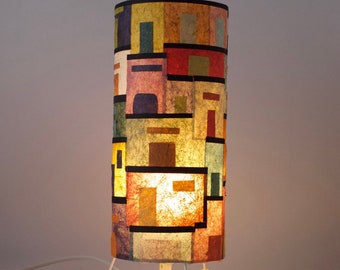 Banana Paper Table Lamp/Luminary, Little Houses 40x15cm, Cylinder Paper Art, Handcrafted Banana Paper, Nature+Art+Texture+Colour