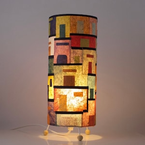 Lampada da tavolo/luminaria in carta di banana, casette 15 x 40 cm, arte su carta cilindrica, carta di banana fatta a mano, natura+arte+texture+colore