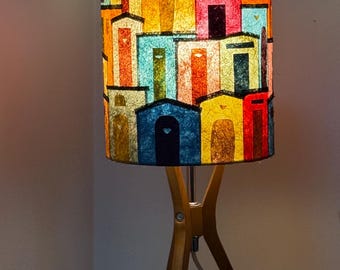 Blue Sky Village Lampshade | Banana Fiber Paper Table Lamp, Boho Deco, 20x25 cm