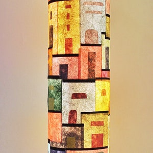 Banana Paper Floor Lamp,  Little Houses 161x 20cm diameter, One-of-a-Kind Handcrafted, Latino Inspired, sustainable, Art+Nature+Texture