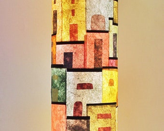 Banana Paper Floor Lamp,  Little Houses 161x 20cm diameter, One-of-a-Kind Handcrafted, Latino Inspired, sustainable, Art+Nature+Texture