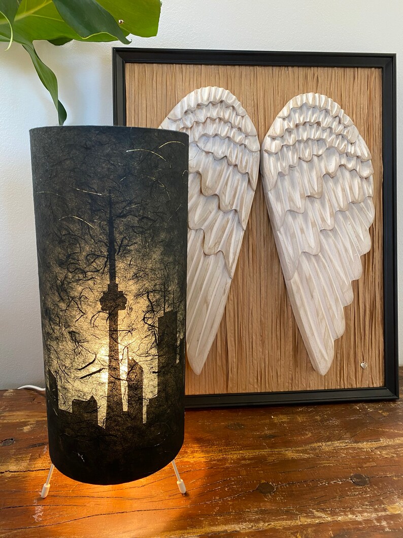 Black and Gold Toronto Skyline Table Lamp Korean Mulberry & Gold Vinyl