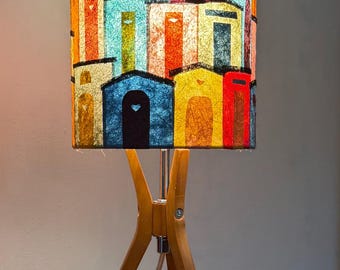Blue Sky Village Lampshade | Banana Fiber Paper Table Lamp, Boho Deco, 25x20 cm