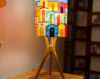 Blue Sky Village Lampshade | Banana Fiber Paper Table Lamp, Boho Deco, 30x22 cm