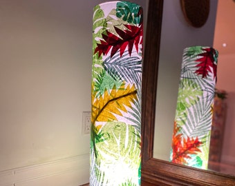 Tropical Leaves Paper Floor Lamp: Handmade Mulberry Cylinder Art | 20x79 cm