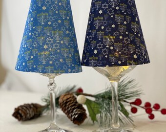 Wine Glass Lampshade – Hanukkah Pattern | Unique Candle Holder | Holiday Table Decoration | Party & Hanukkah Décor