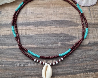 Kauri Muschel Perlen Choker, Kauri Muschel Halskette, Kauri Muschel Choker, Doppel Choker Halskette, Strand Schmuck