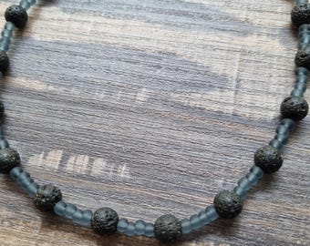 Lava stone beaded choker necklace, lava stone necklace, aromatherapy necklace
