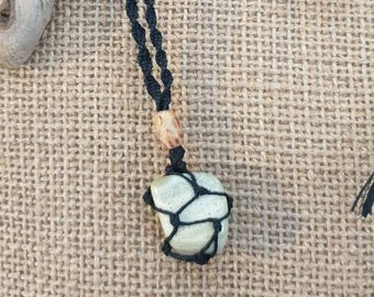 Butter Jade necklace, crystal necklace, hemp macrame necklace, crystal macrame, gemstone macrame