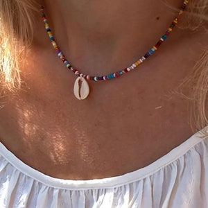 Cowrie shell beaded choker necklace, beaded cowrie shell choker, beaded choker, beach jewellery