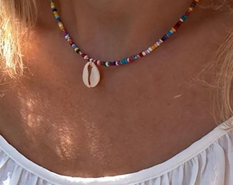 Kauri Muschel Choker Perlenhalskette, Kauri Muschel Choker, Perlen Choker, Strand Schmuck