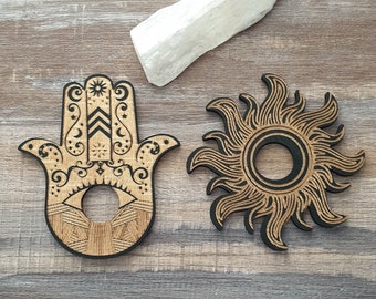 Hamsa Hand Holz Kristallkugelständer, Sonnen Holzkugelständer, Kristallständer, Kristallhalter, Kristallkugelhalter