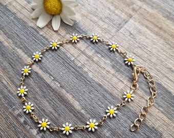 Daisy anklet, daisy chain anklet, Gold daisy chain anklet