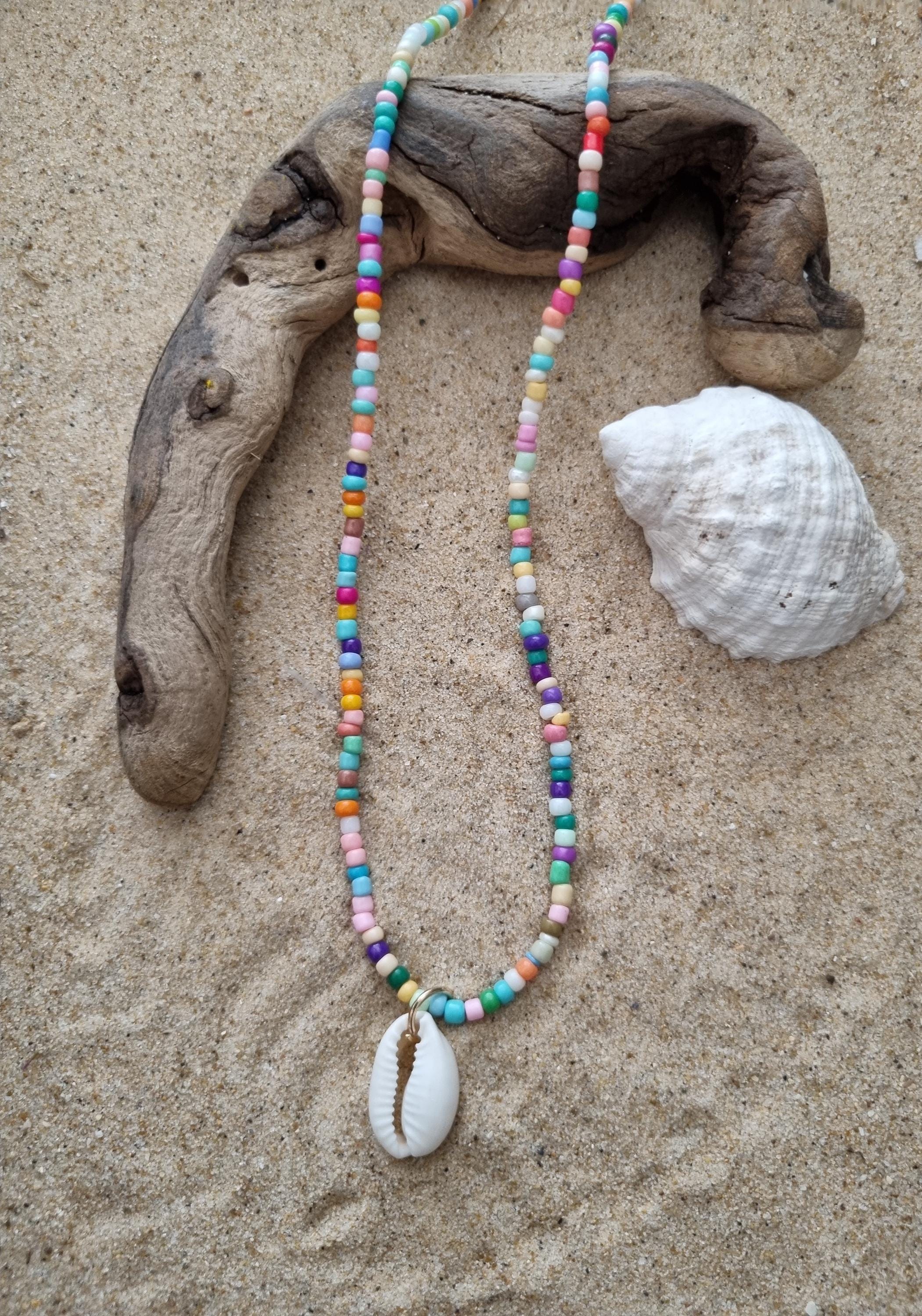 Cowrie Shell Beaded Choker Necklace, Beaded Cowrie Shell Choker, Beaded ...