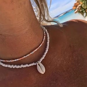 Cowrie shell beaded choker necklace, beaded cowrie shell choker, beaded choker set, beach jewellery