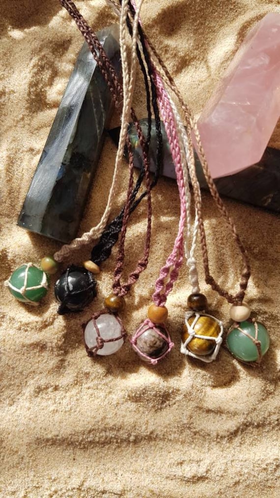 Crystal Sphere Hemp Necklace Crystal Ball Necklace Gemstone