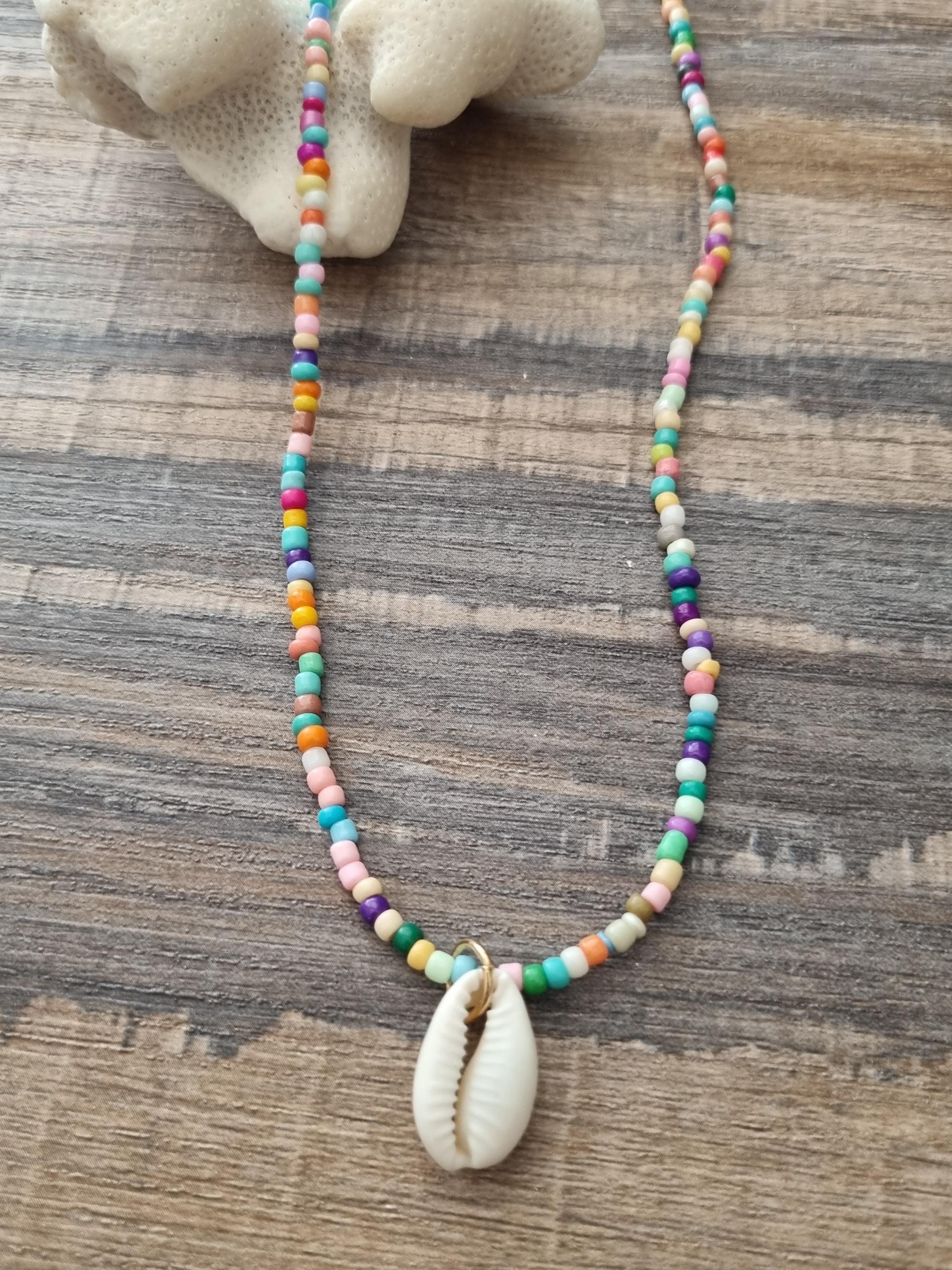Cowrie Shell Beaded Choker Necklace, Beaded Cowrie Shell Choker, Beaded ...