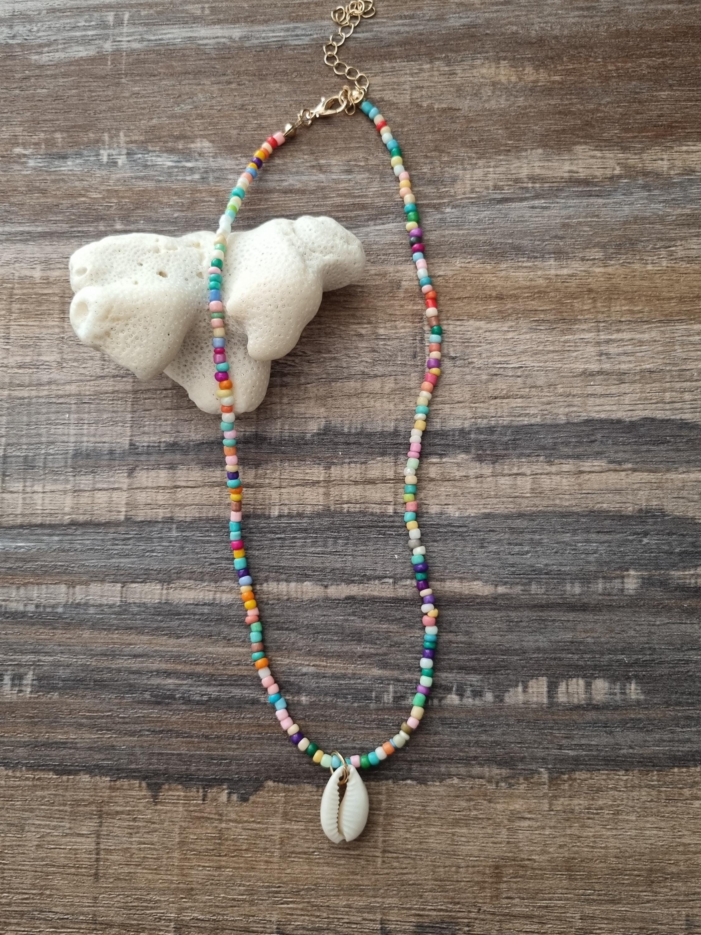 Cowrie Shell Beaded Choker Necklace, Beaded Cowrie Shell Choker, Beaded ...