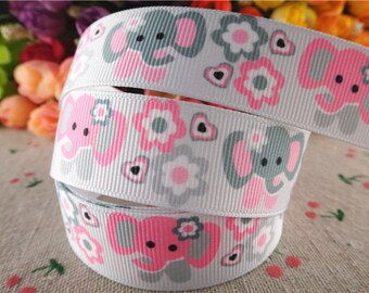 Elephant Grosgrain 7/8" Printed Ribbon
