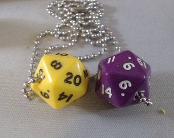 customisable dice necklace two d20's on ball chain for fans of Dungeons and Dragons Dnd Pathfinder d20 RPG Role Playing Games Geek